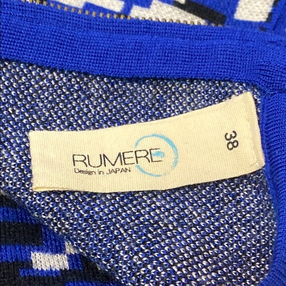 Rumere 100% Wool Blue and White Fit and Flare Dress with 3/4 Sleeves - Picture 2 of 9